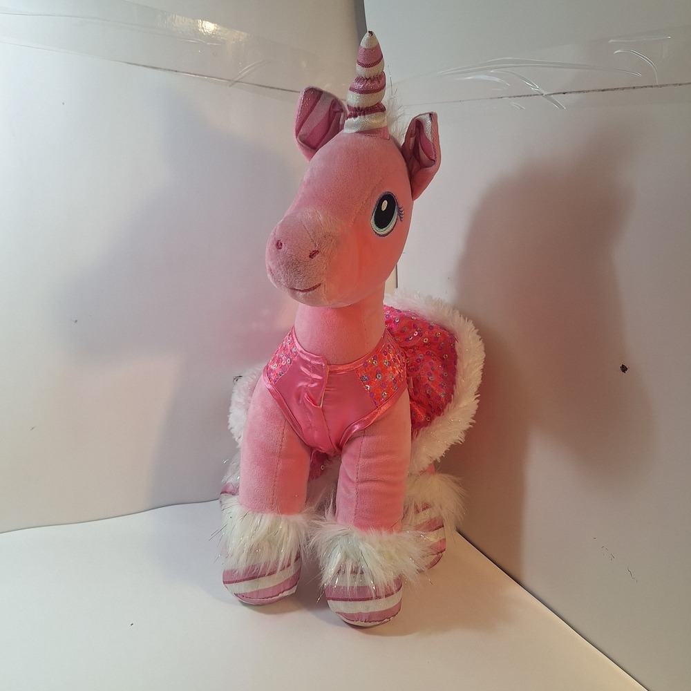 Build A Bear Candy Cane Swirl Unicorn Pink Sparkles with White Tutu Plushβ 16"